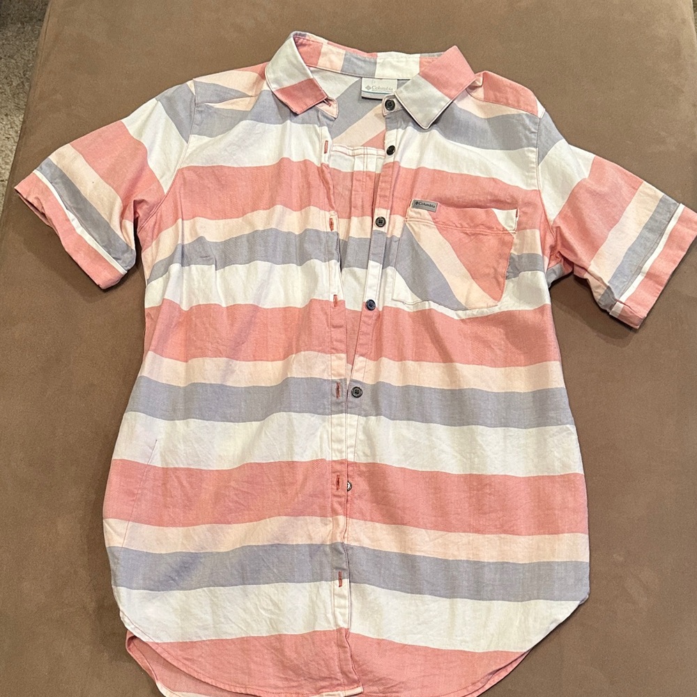 Columbia  Button Down Shirt in Pink and Gray Stripes